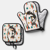 ミッドモダンセクールンチュリー猫50 鍋つかみ&鍋敷きセット (正面/裏面)