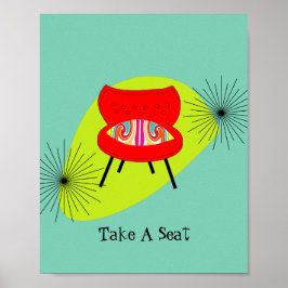 ミッドモダンセンチュリーレトロスタイルチェアイラストレーション ポスター