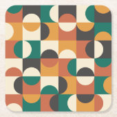 ミッドモダンセンチュリー半円グリーンとオレンジ スクエアペーパーコースター (正面)