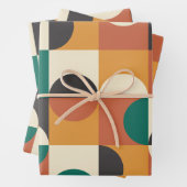 ミッドモダンセンチュリー半円グリーンとオレンジ ラッピングペーパーシート (インサイチュ)