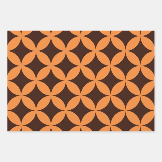ミッドモダンセンチュリー幾何学円オレンジ ラッピングペーパーシート (正面)
