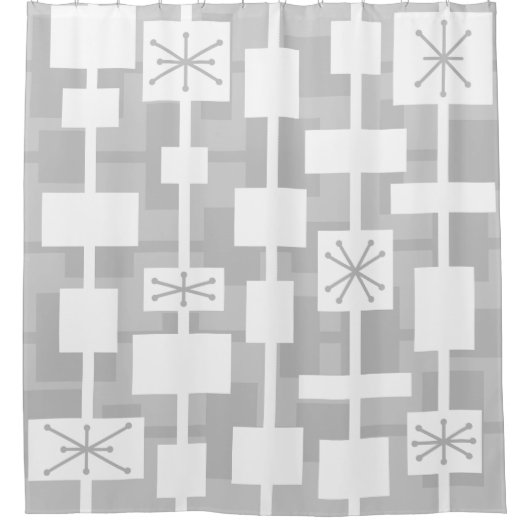ミッドモダンセンチュリーGEOMETRICグレー シャワーカーテン (正面)