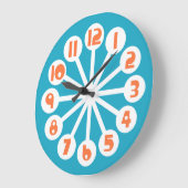 ミッドモダンブルーとオレンジ ラージ壁時計 (傾斜)