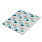 ミッドモダン抽象芸術パターンティール(緑がかった色)、ピーチ、ダークサーモン タイル (側面)