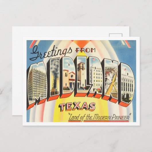 ミッドランドからの挨拶，テキサス州ヴィンテージ旅行 ポストカード (正面/裏面)