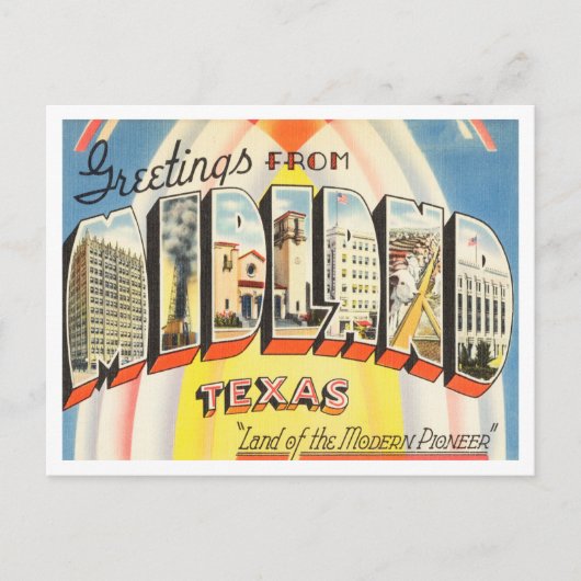 ミッドランドからの挨拶,テキサス州ヴィンテージ旅行 ポストカード (正面)