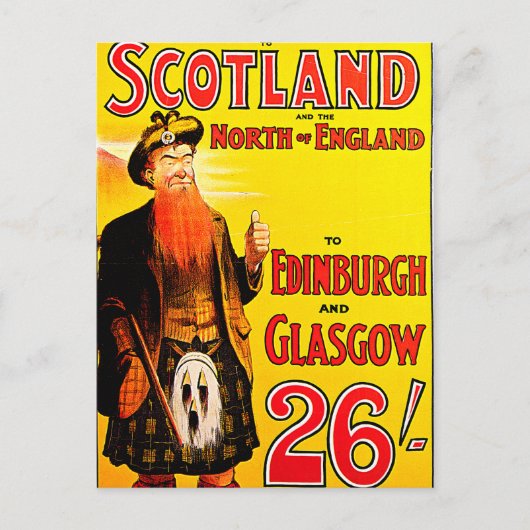 ミッドランド鉄道スコットランドバグパイプキルトトラベルアート ポストカード (正面)