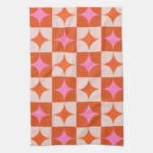ミッド市松模様にセンチュリーピンクオレンジスターバスト キッチンタオル (縦)