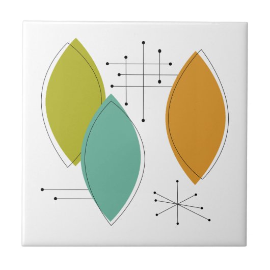 ミッド・センチュリーのオレンジ色の緑のタコイズサーフボードシェイプ タイル (正面)