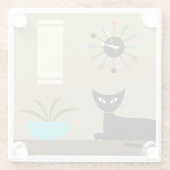 ミッド・センチュリーの卓上猫とボール・クロック ガラスコースター (裏面)