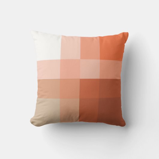 ミッド・センチュリーの巨大な格子模様 – トープと珊瑚 クッション (正面)