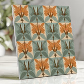 ミッド・センチュリーの花の模様(オレンジとブルー) タイル