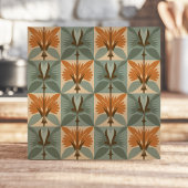 ミッド・センチュリーの花の模様(オレンジとブルー) タイル