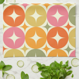 ミッド・センチュリースターバストカラフル・オン・サークル・パターン キッチンタオル