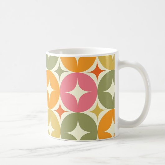 ミッド・センチュリースターバストカラフル・オン・サークル・パターン コーヒーマグカップ (右)