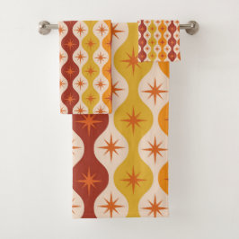 ミッド・センチュリーモダン・オレンジ・スターズ・オン・ギー・パターン バスタオルセット