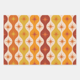 ミッド・センチュリーモダン・オレンジ・スターズ・オン・ギー・パターン ラッピングペーパーシート