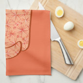 ミッド・センチュリーモダン・キャット・コーラル・オレンジ・ホワイト キッチンタオル (四つ折り)