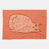 ミッド・センチュリーモダン・キャット・コーラル・オレンジ・ホワイト キッチンタオル (横)