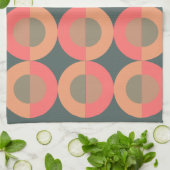 ミッド・センチュリーモダン・サーモンとオリーブ キッチンタオル (折り畳み)