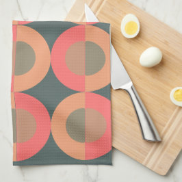 ミッド・センチュリーモダン・サーモンとオリーブ キッチンタオル