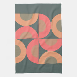 ミッド・センチュリーモダン・サーモンとオリーブ キッチンタオル