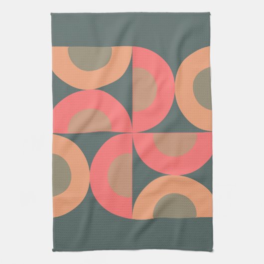 ミッド・センチュリーモダン・サーモンとオリーブ キッチンタオル (縦)
