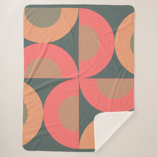 ミッド・センチュリーモダン・サーモンとオリーブ シェルパブランケット (正面)
