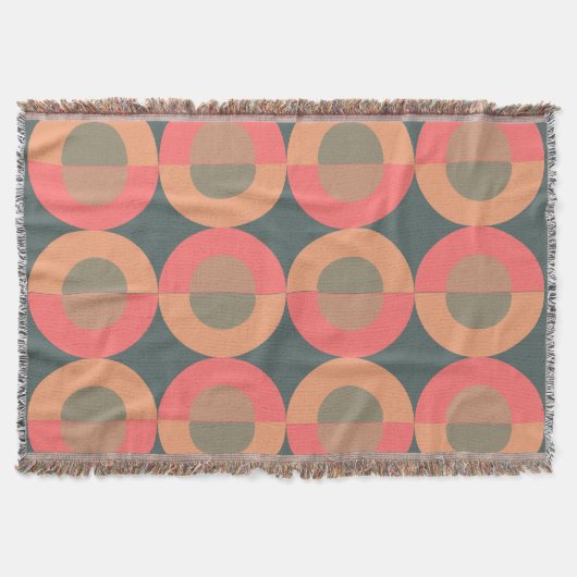 ミッド・センチュリーモダン・サーモンとオリーブ スローブランケット (正面)