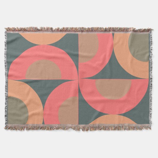 ミッド・センチュリーモダン・サーモンとオリーブ スローブランケット (正面)