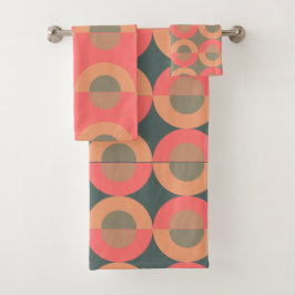 ミッド・センチュリーモダン・サーモンとオリーブ バスタオルセット