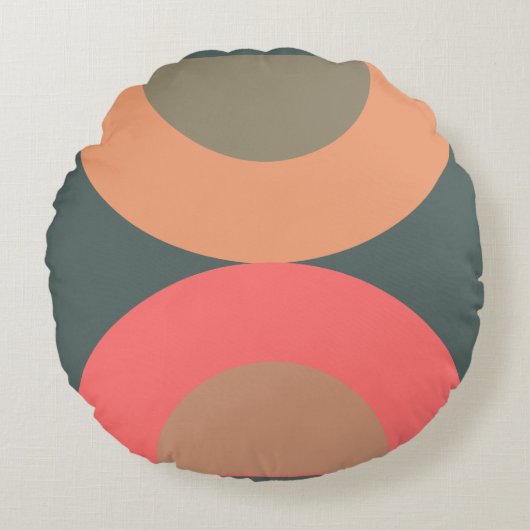ミッド・センチュリーモダン・サーモンとオリーブ ラウンドクッション (正面)