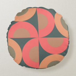 ミッド・センチュリーモダン・サーモンとオリーブ ラウンドクッション