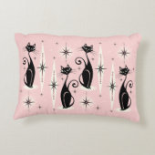 ミッド・センチュリーレトロアトミック猫 – 温かいピンク アクセントクッション (裏面)