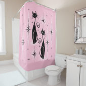 ミッド・センチュリーレトロアトミック・キャッツクールオン・ピンク シャワーカーテン (インサイチュ)