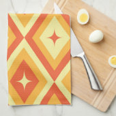 ミッド・センチュリー・アトミック・スターズ・オン・オレンジ・レッド・ダイヤモンド キッチンタオル (四つ折り)