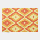 ミッド・センチュリー・アトミック・スターズ・オン・オレンジ・レッド・ダイヤモンド キッチンタオル (横)