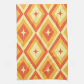 ミッド・センチュリー・アトミック・スターズ・オン・オレンジ・レッド・ダイヤモンド キッチンタオル (縦)