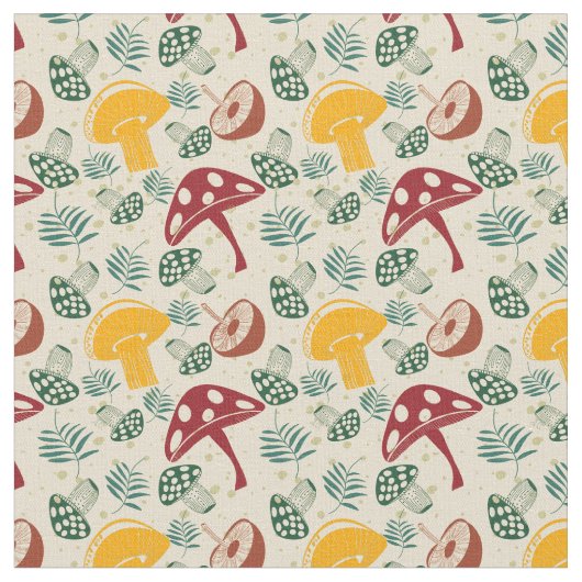 ミッド・センチュリー・キノコ・パターン ファブリック (クローズアップ)