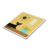 ミッド・センチュリー・キャットとボール・クロック付き黄色 タイル (側面)