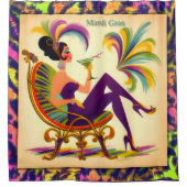 ミッド・センチュリー・マルディ・グラスの女性とマルティーニ シャワーカーテン (正面)