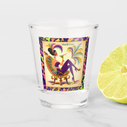 ミッド・センチュリー・マルディ・グラスの女性とマルティーニ ショットグラス (正面)