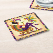 ミッド・センチュリー・マルディ・グラスの女性とマルティーニ スクエアペーパーコースター (アングル)