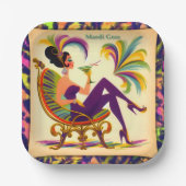 ミッド・センチュリー・マルディ・グラスの女性とマルティーニ ペーパープレート (正面)