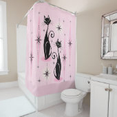 ミッド・センチュリー・ミューレトロー原爆ネコクールーLt Pink シャワーカーテン (インサイチュ)