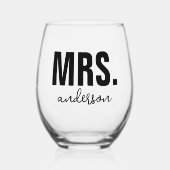 ミッパーソナライズされたズ・ネーム結婚の新婚 ステムなしワイングラス (正面)