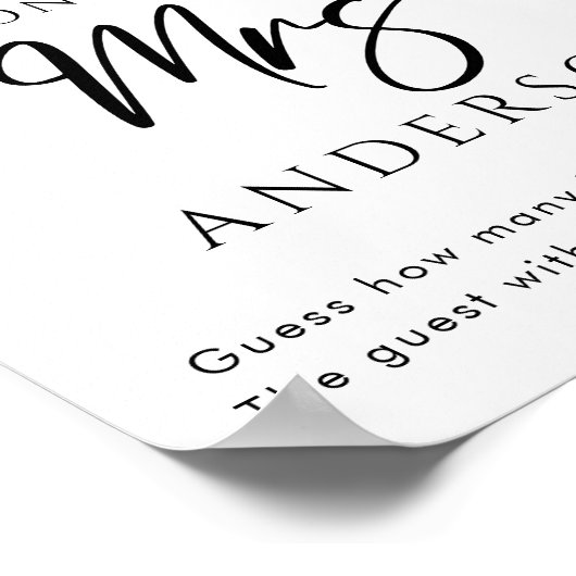 ミッパーソナライズされたズ・ブライダルシャワー・ゲームのキス ポスター (角)