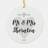 ミッパーソナライズされたト・ボイシンプルスフェイクハートクリスマス セラミックオーナメント (正面)