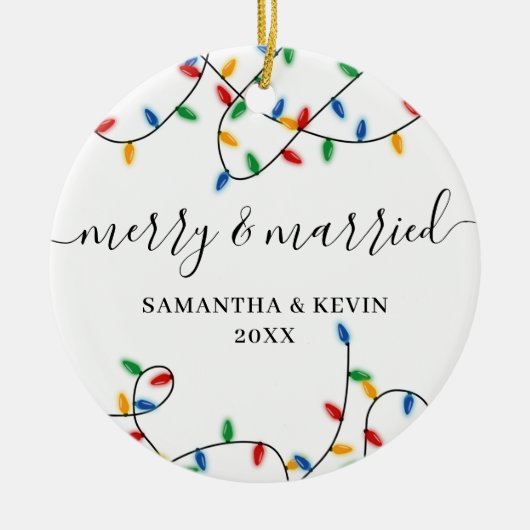ミッメリーズ結婚した・ミセス・ネーム・クリスマス・ライト セラミックオーナメント (正面)