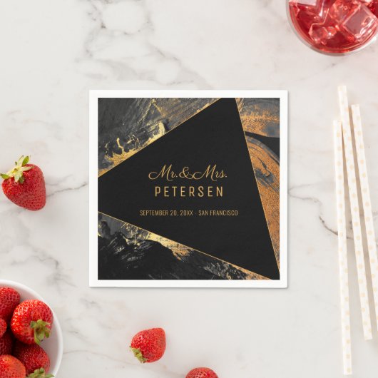 ミッモダンエレガントト・ミセス・金ゴールドとブラック結婚ズ スタンダードカクテルナプキン (インサイチュ)